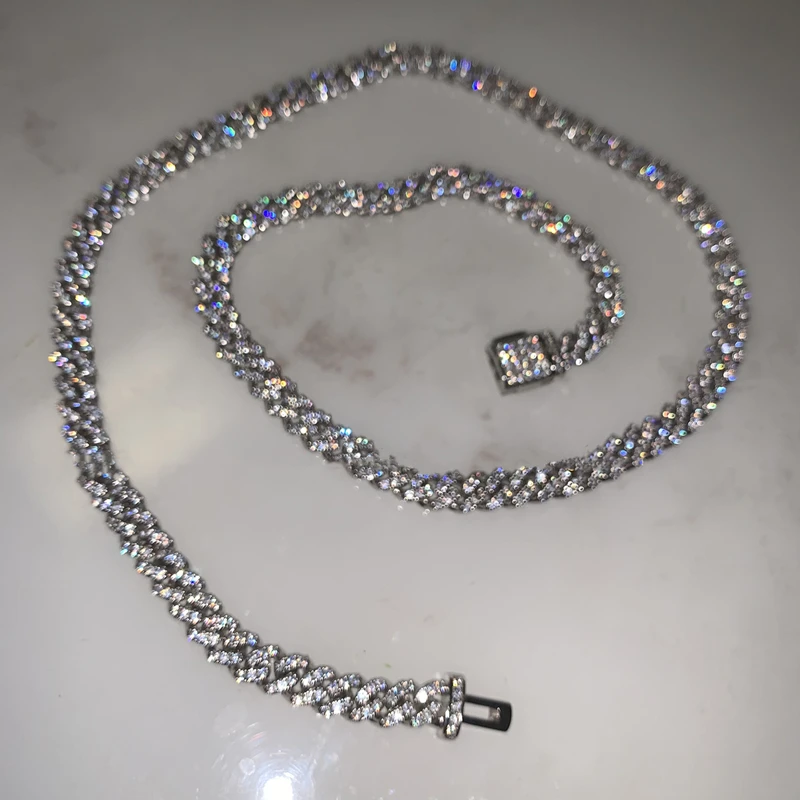 Custom Single Row Moissanite Diamond 6mm Cuban Chain Necklace Iced Out 925 Silver Hip Hop Cuban Chain Bracelet Men Women Jewelry