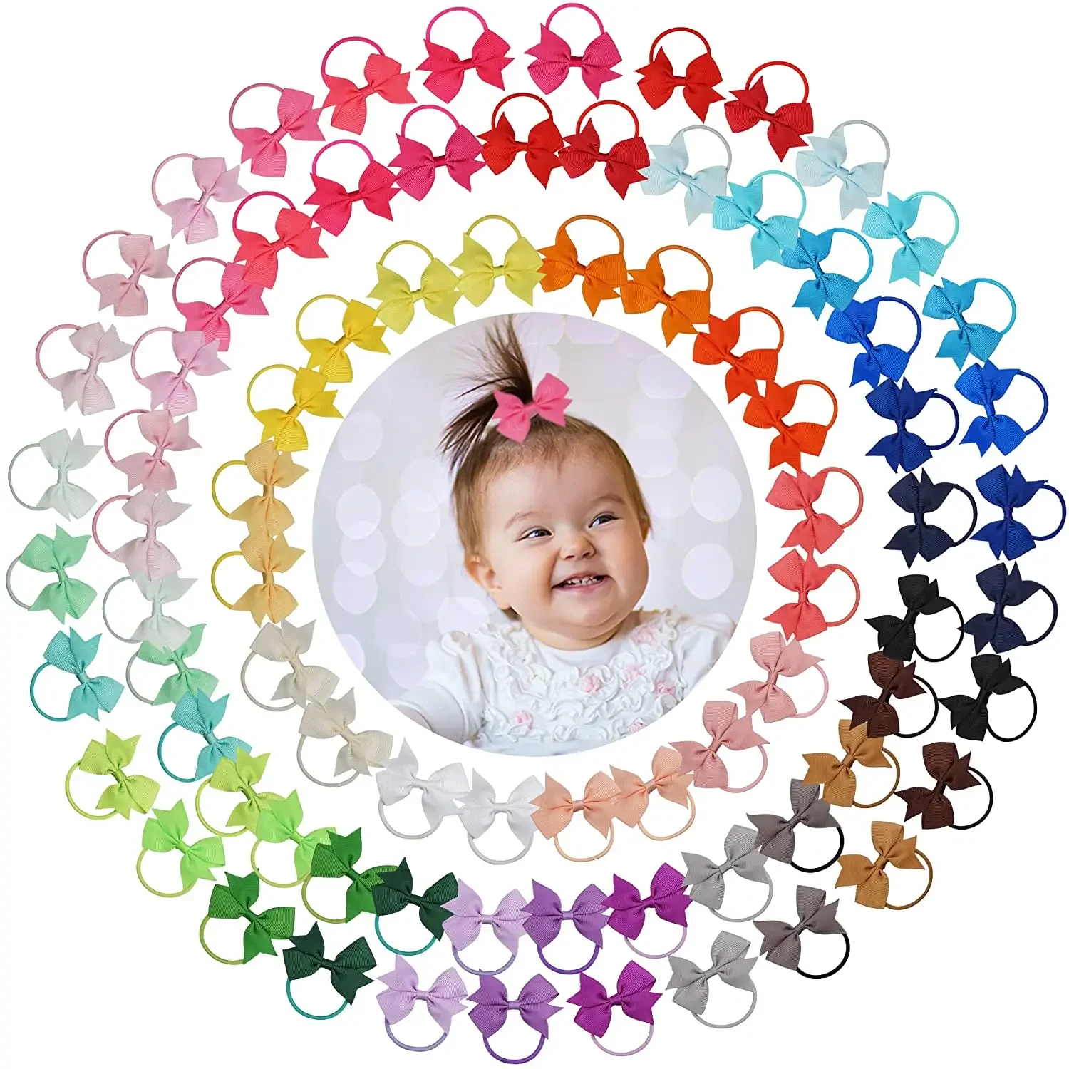 

40/60/80Pcs 2" Grosgrain Ribbon Pigtail Hair Bows Elastic Hair Ties Hair Bands Holders Hair Accessories for Baby Girls Infants