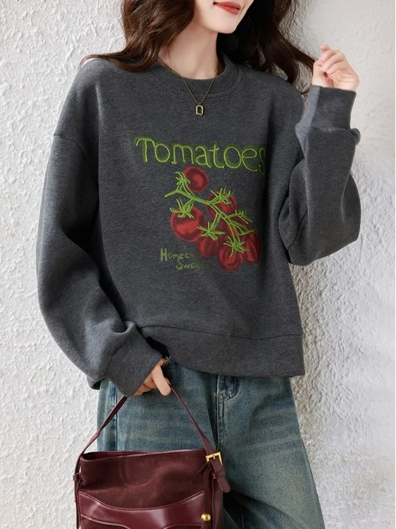 Faionable solto sle ato carta impressão moletom anti-envelhecimento design outono inverno coleção versão coreana final da linha