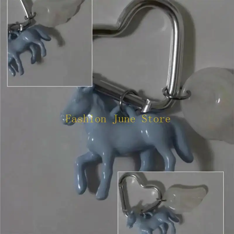 N5KA Sweet Little Horse Keyring Featuring Angelic Wing Miniature Horse Chain Accessory Great For Teens And Kids