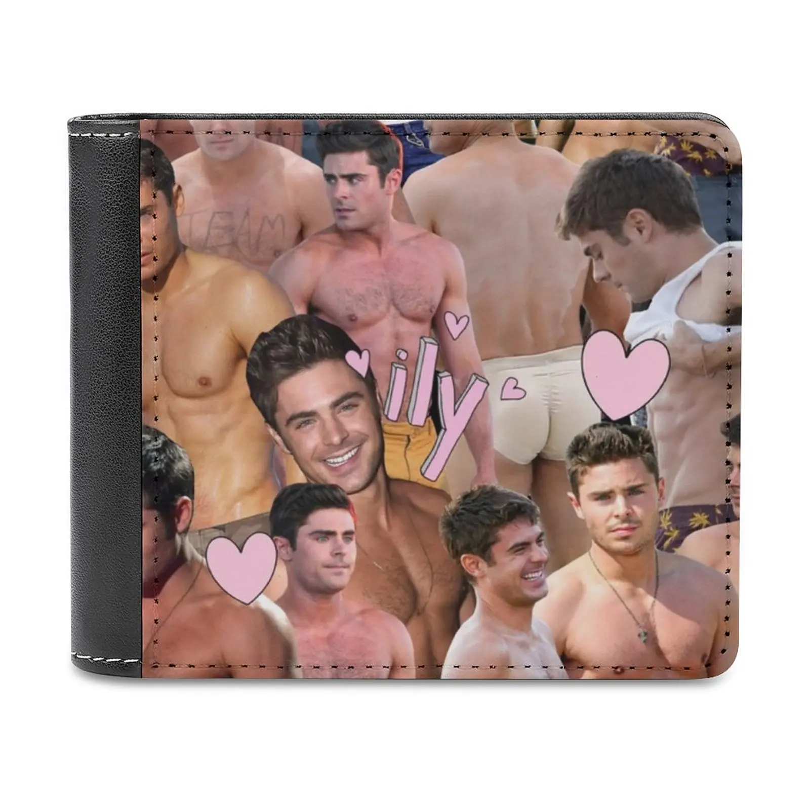 

Zac Efron Collage Leather Wallet Men Classic Black Purse Credit Card Holder Fashion Men's Wallet Zac Zack Efron Hot Boy Cute