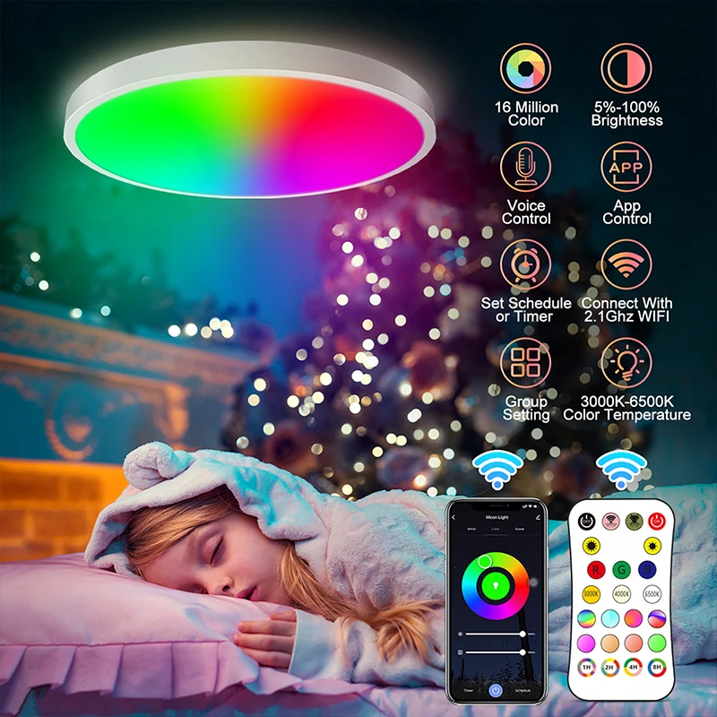 Imagem -03 - Inteligente Wi-fi Led Luzes de Teto Rgbcw Ac110v240v Tuya Pode Ser Escurecido App Compatível com Alexa Google Casa Lâmpada do Teto Luz Ambiente