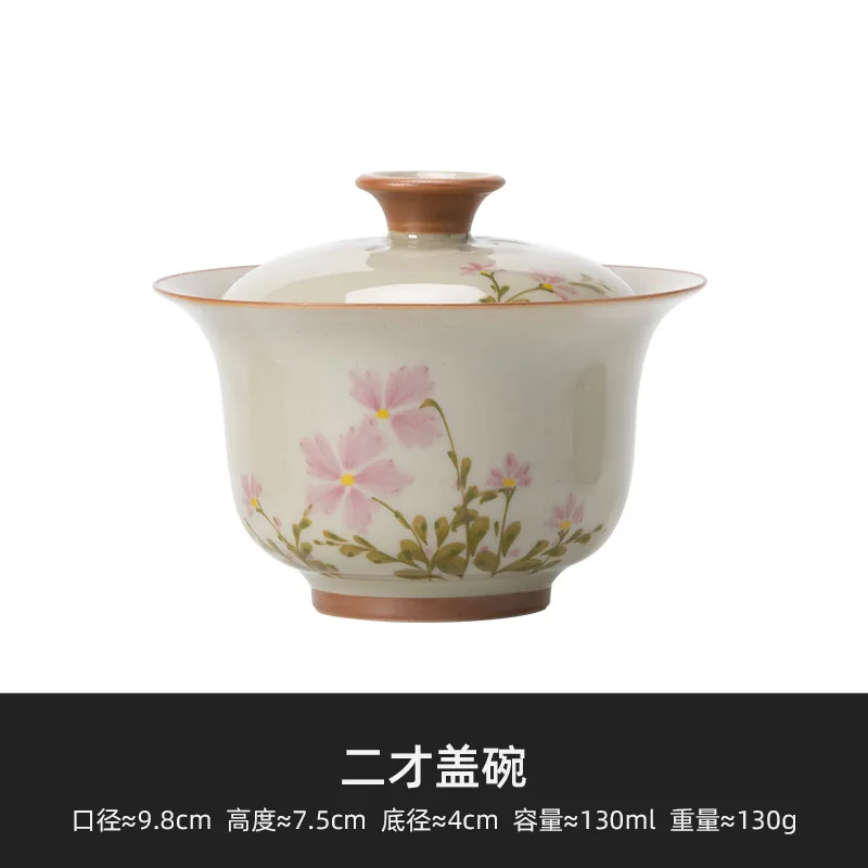 Chinese Handmade Ceramic Gaiwan Teacup Hand-painted Flowers Tea Tureen Travel Tea Bowl Porcelain Tea Set Accessories