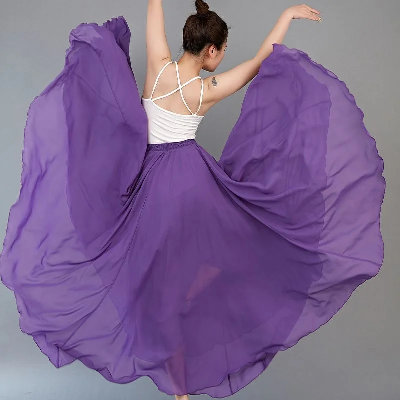 720 Degree Large Swing Double Layer Chiffon Vacation Beach Skirt Dance Dress Classical Dance Performance Dress Xinjiang Dance