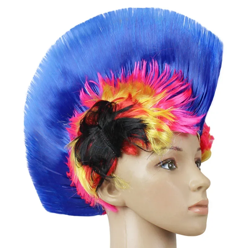 Hot 2 pcs Punk Wig Mohawk fashion synthetic Party Rainbow Halloween Party Festival Fashion Rainbow Wig Cockscomb Hair  JF001