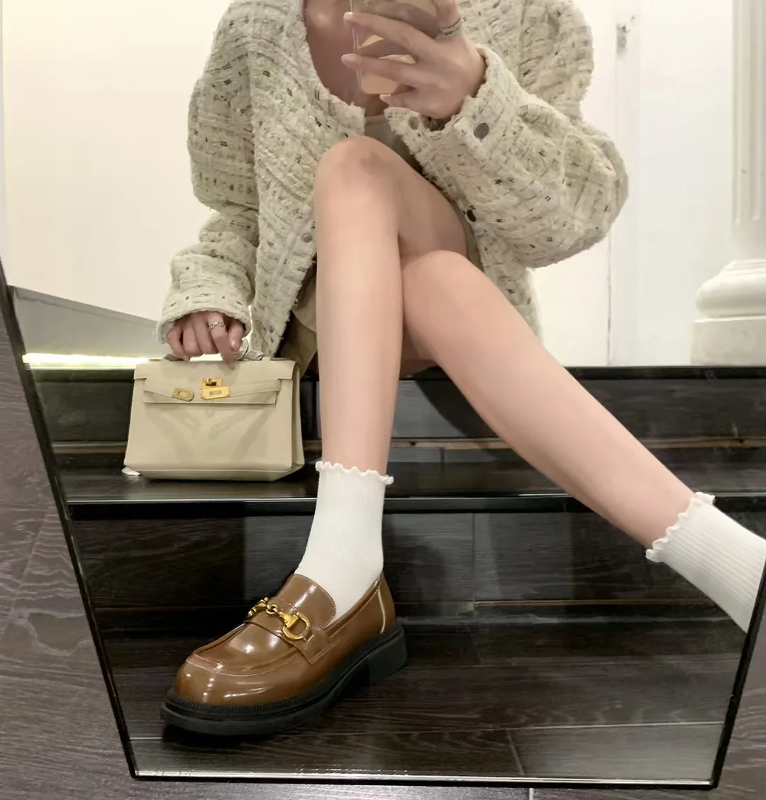 حذاء بدون كعب نسائي من ماري جين - دائري بدون قوس للتعب، إبزيم سلسلة معدنية، حذاء أوكسفورد كاجوال غير قابل للانزلاق للأنيق اليومي #1