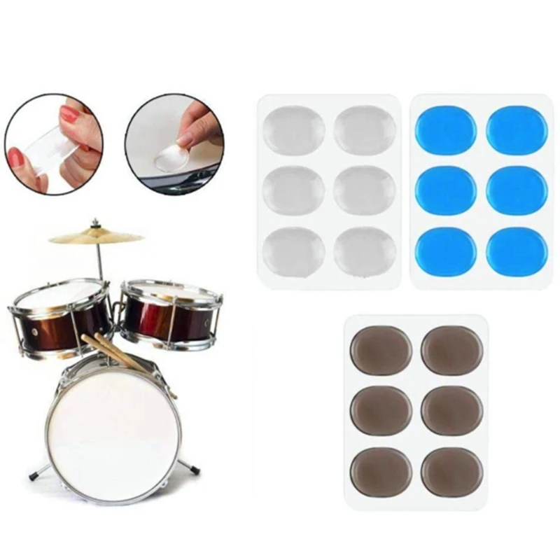 A9LD 6Pcs/pack Soft Gel Pads Drum Mute Pads for Drums Tone Control Round Clear Drum Dampeners for Snare Drums Tone Control