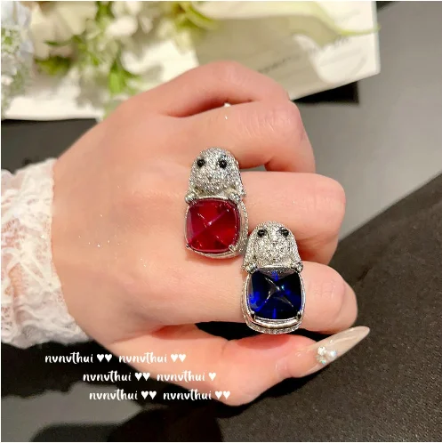 Madagascar Sapphire Rabbit Ring Splendid 18K Gold Plated Colorful Treasure Zircon Little Rabbit Ring