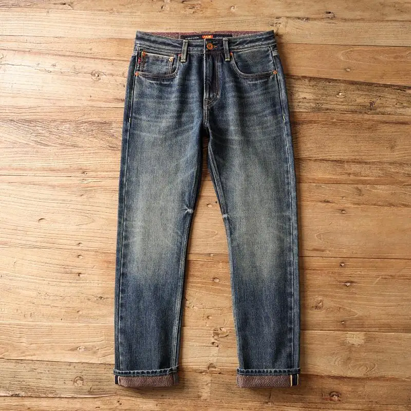 

Zimbabwe Cotton Autumn/Winter 16oz Retro Non-Stretch Selvedge Denim Straight-Leg Jeans for Men American Vintage Casual 5KM