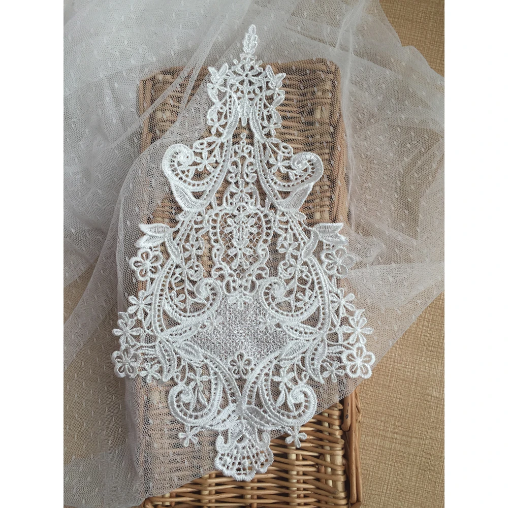 White Black Flower Lace Patches Embroidered Repair Applique DIY Garment Accessories 33*17CM