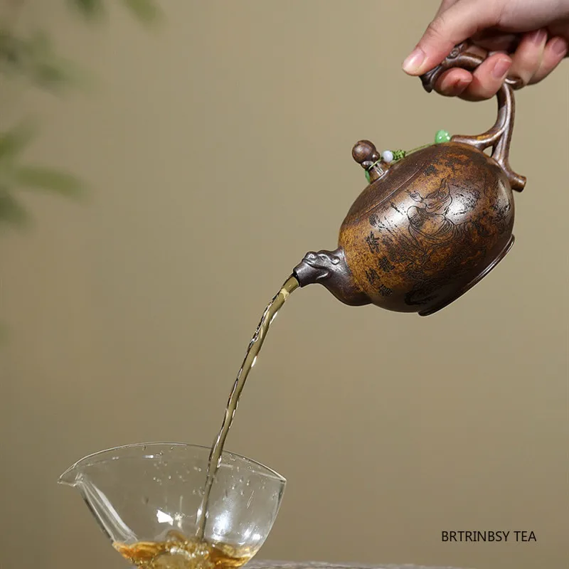 التقليد ييشينغ الأرجواني الطين إبريق الشاي اليدوية التنين نمط براد شاي الجمال غلاية أدوات الشاي المنزلية الصينية Zisha طقم شاي 280 مللي