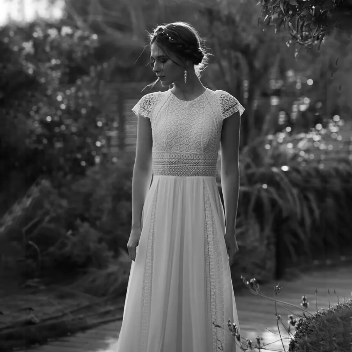 Lakshmigown Bohemian Hochzeitskleid mit Spitzenärmeln, Boho Langes Brautkleid aus Chiffon, Strand-Brautkleid, Robe De Marie, Maßanfertigung – Detail 8
