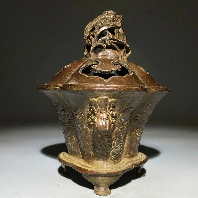 Antique Four-Legged Double-Handled Incense Burner Home Decor Incense Burner for Indoor Tea Ceremony