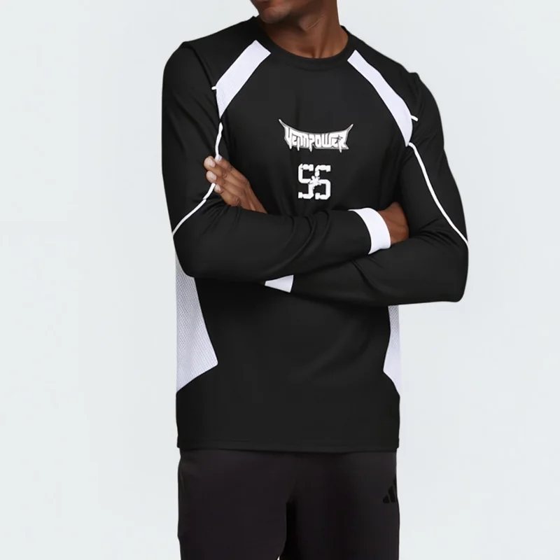 Veidoorn Herbst-Herren-T-Shirt, schnell trocknend, langärmelig, Polyester, sportlich, feuchtigkeitsableitend, für Laufen, Fitness, Workout