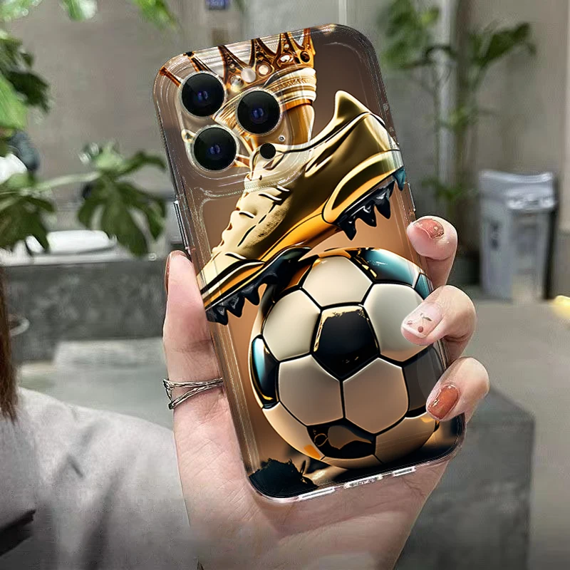 Handyhülle für iPhone 11 12 13 14 15 16 17 Pro Max XS XR X 7 8 Plus 16E 17E Air Fußballkönig-Muster Transparente Weiche TPU-Hülle – Detail 5