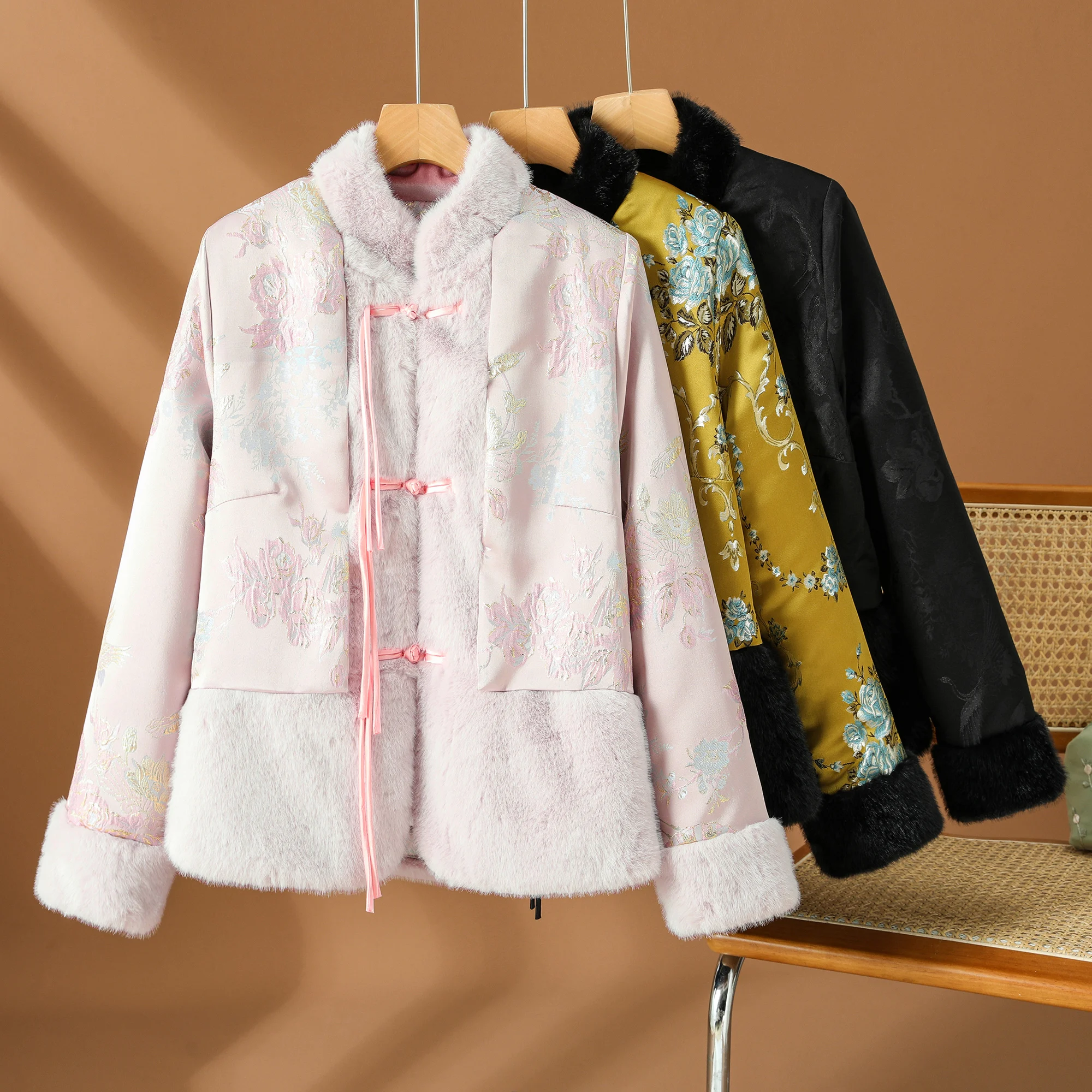 جديد الصينية Sle Thiened القطن Jaet المرأة المطرزة زر حتى Faionable التقليدية زي الشتاء ملابس خارجية #4