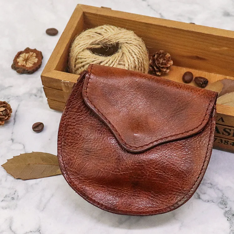 New Vintage Women's Wallet Top Layer Cowhide Tanned Leather Compact Storage Bag Simple Design Coin Purse Small Card Holder