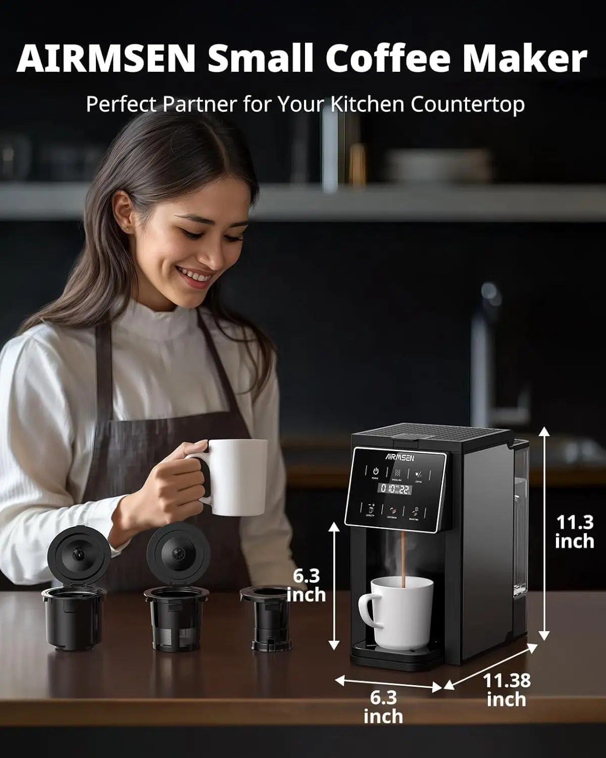Grind and Brew Coffee Maker, K-Cup Compatible, Single-Serve | 3 Brewing Options, Built-In Grinder, Large 50oz Removable Water Ta