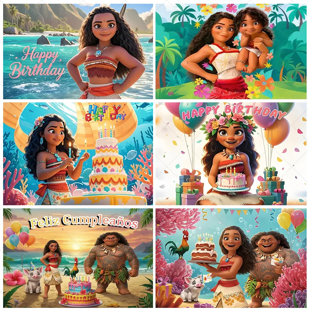 

Moana Theme Background Banner Girls Birthday Party Decorations Disney Princess Backdrop Baby Shower Supplies Photo Shoot Props