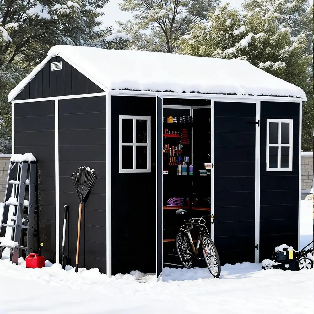 

Садовый сарай из полимерного композита 7,5x7 футов с полом, окном, запираемой дверью и вентиляционными отверстиями - идеально подходит для садового инвентаря и оборудования для бассейнов, серый цвет