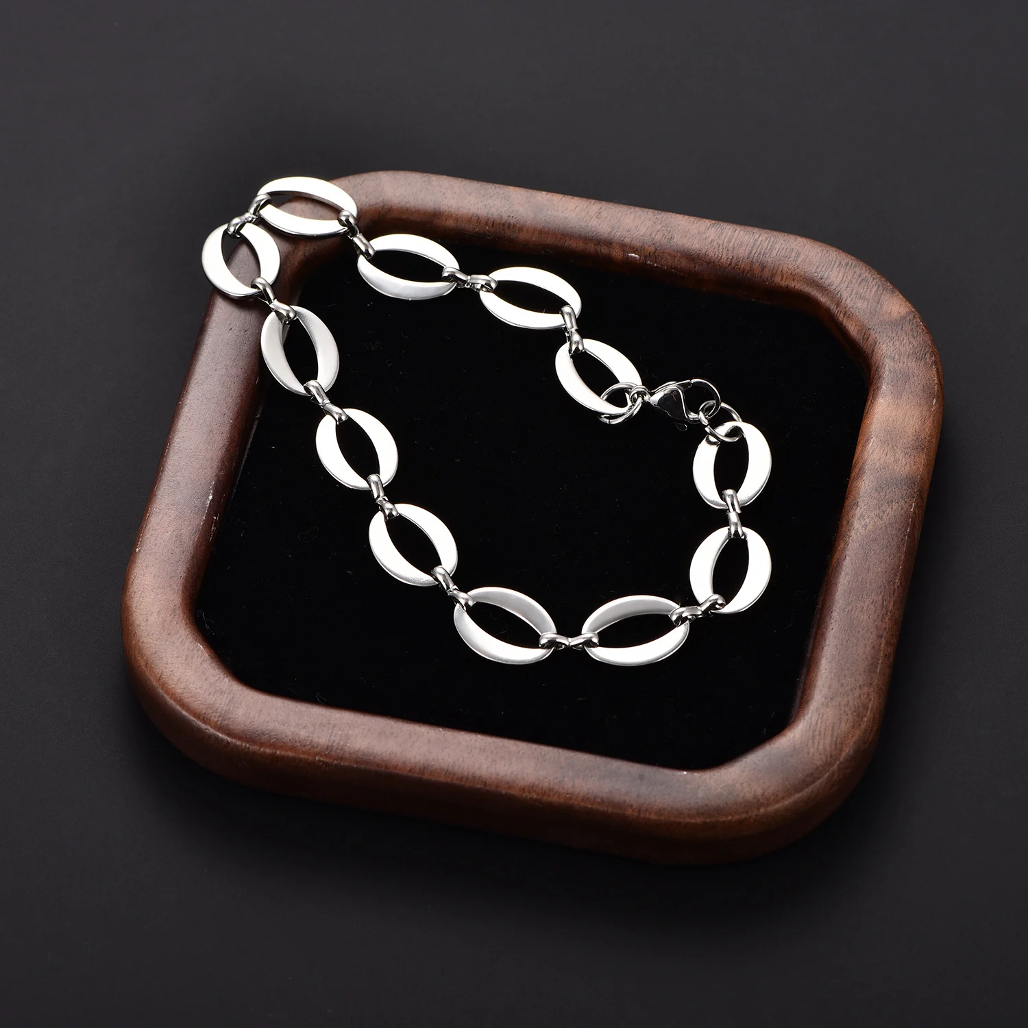 Ovale Form Runde Handkette Edelstahl Armband Fußkettchen Kubanische Gliederkette Damen Herren Metallschmuck Zubehör – Detail 5