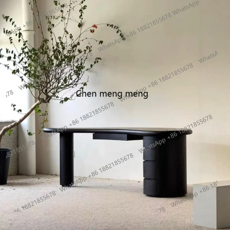 

Solid wood desk, home study black office, high-end sense, computer desk