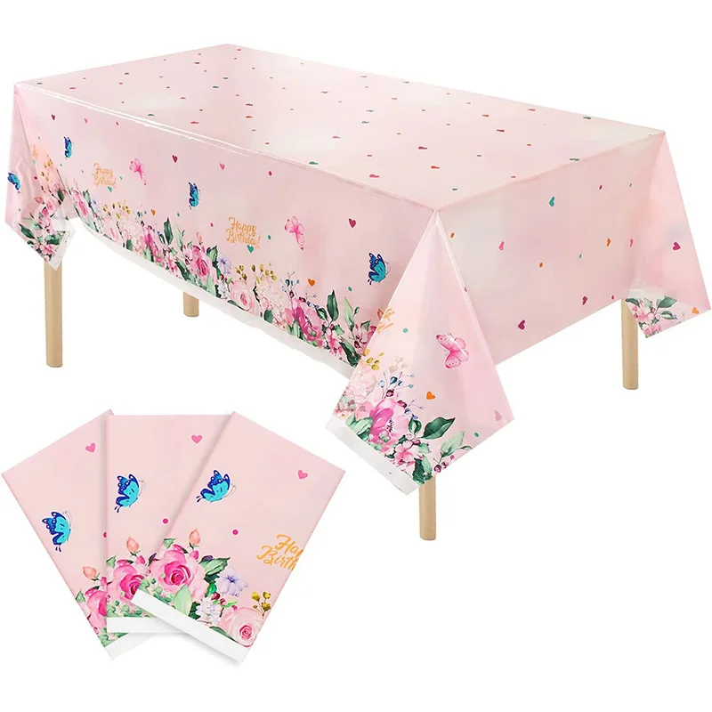 Butterfly Disposable Tablecloth Plastic Rectangular Spring Butterfly Birthday Table Cover Happy 1st First Birthday Party Decor