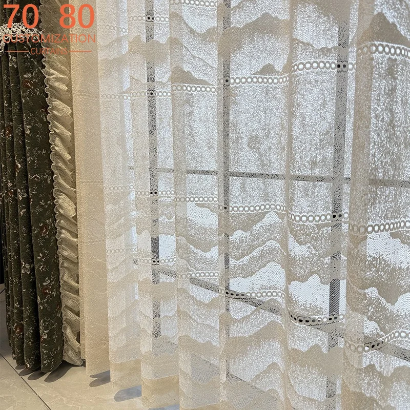 New Beige Heat Insulation Sunscreen Gauze Bedroom Living Room French Window New Chinese Landscape National Style Window Gauze