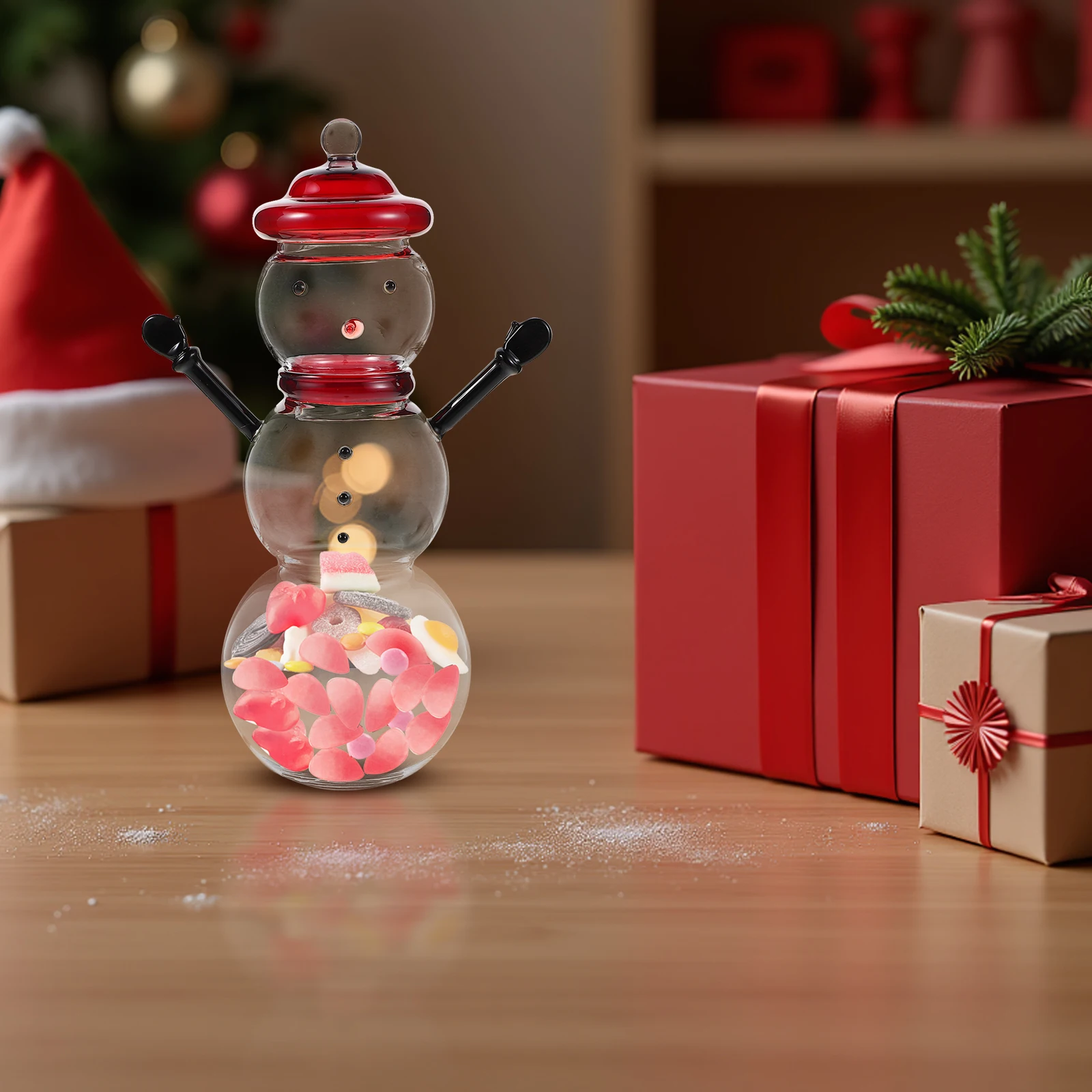 

Snowman Candy Jar Glass Container Decorative Candy Bowl Holiday Storage Jar with Lid Party Decor Glass Snowman Figurine