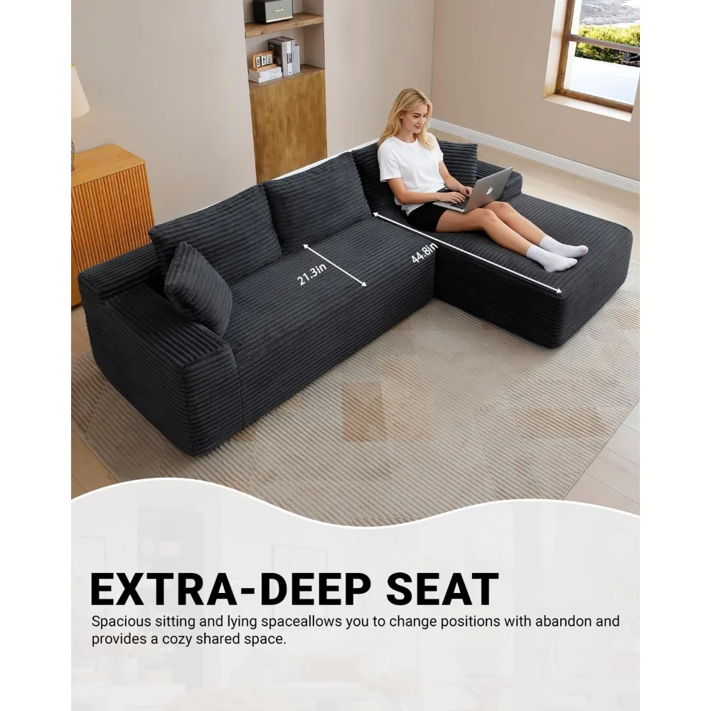 Divano componibile Cloud da 95 pollici, divano componibile modulare con sedile profondo, divani moderni disossati in velluto a coste con chaise longue a forma di L