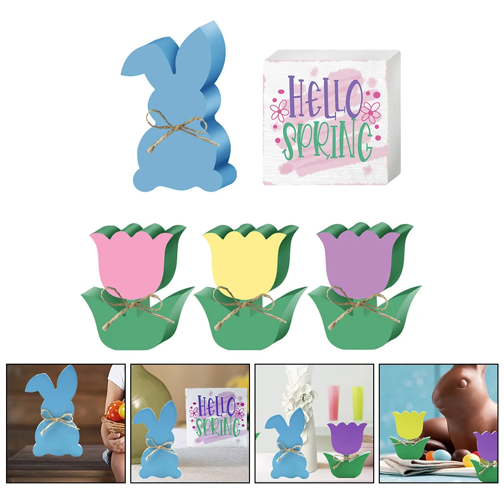 

5 Pcs Wall Shelves Woodcut Rabbit Decorations Desktop Statue Colorful Lovely Adornment Office