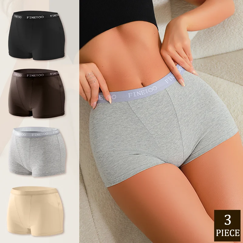 3Pcs Women's Panties Cotton Seamless Sports Boxers Underwear Female Solid Color Briefs Lingerie Intimate Underpant Finetoo S-XXL