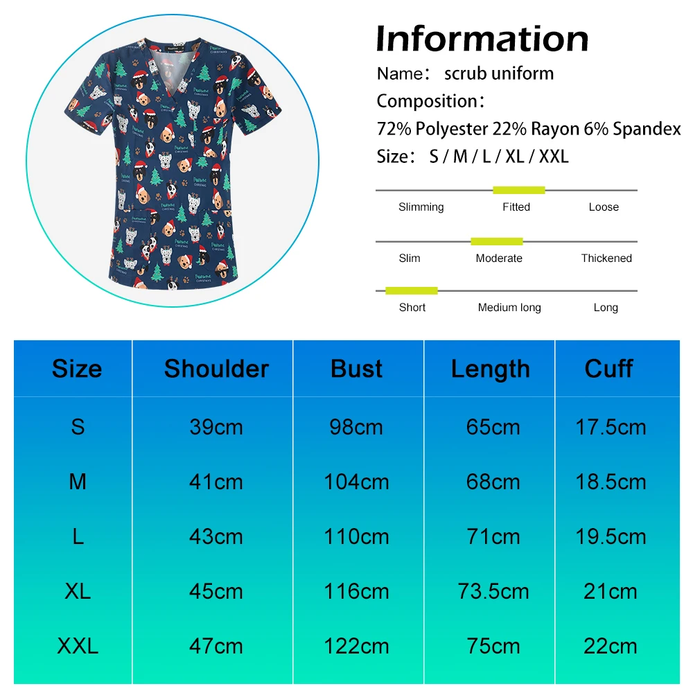 Uniform Spa Dental Scrub Clinical Doctor Nurse Christmas Uniform Fashion Printed Short Sleeves Tops Beautician Manicurist Blouse