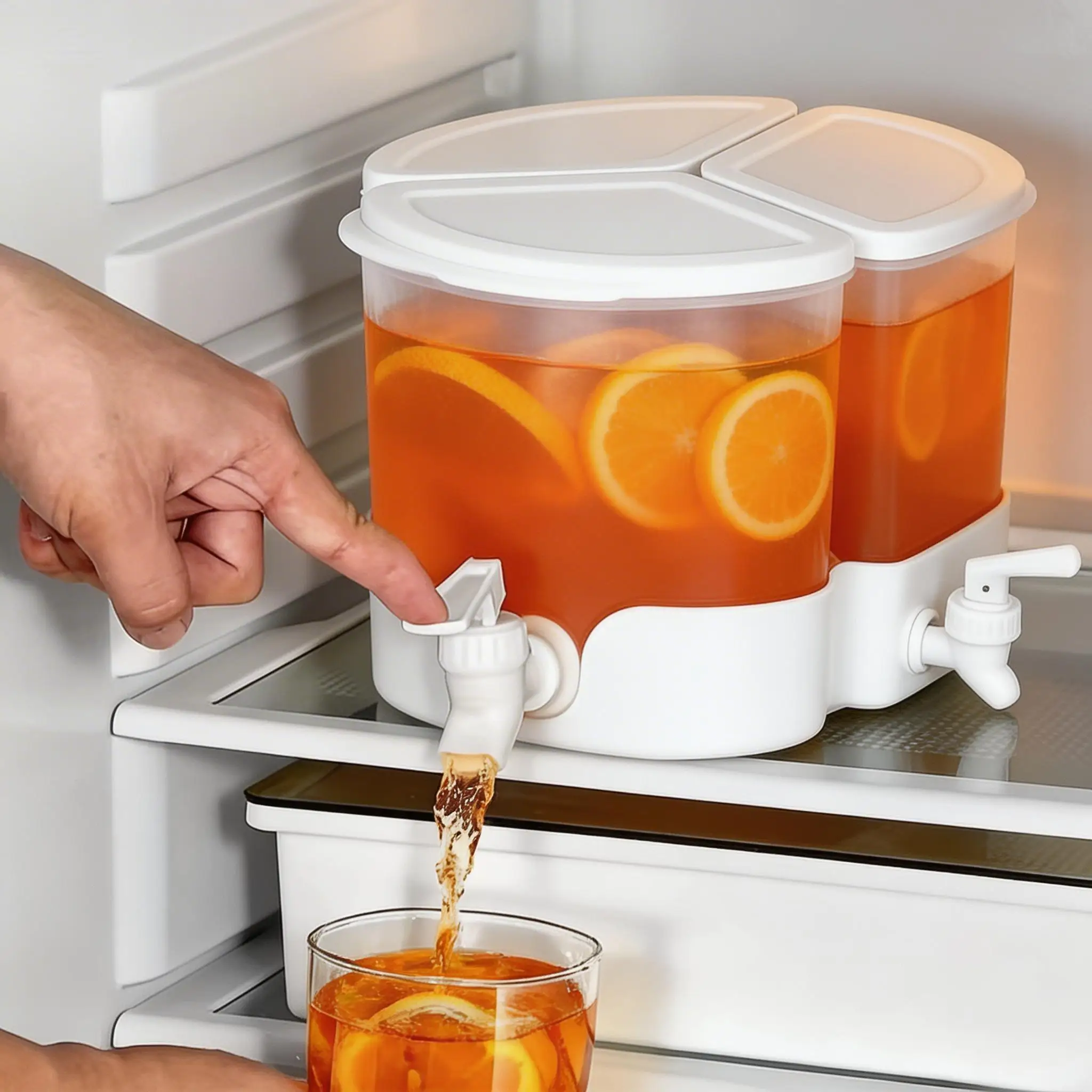 1,1/5,1 l Getränkespender mit auslaufsicherem Wasserhahn 360° °   Drehbarer Saftkrugspender für Partys, abnehmbare 3-Fächer-Getränke