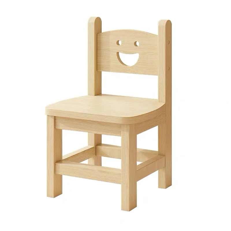 Solid Wood Children\'s Backrest Chair Cute Smiley Face 어린이 의자 Household Kindergarten Dining Chairs Benches