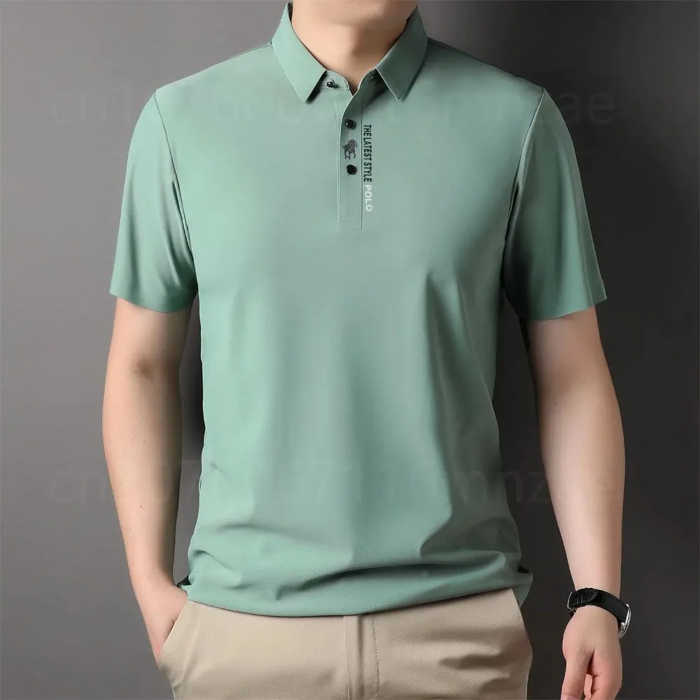 Brand Printed Polo Shirts Men Short Sleeved 2024 Summer Embroidery Business Seamless Ice Silk Breathable Special Offer Wholesale