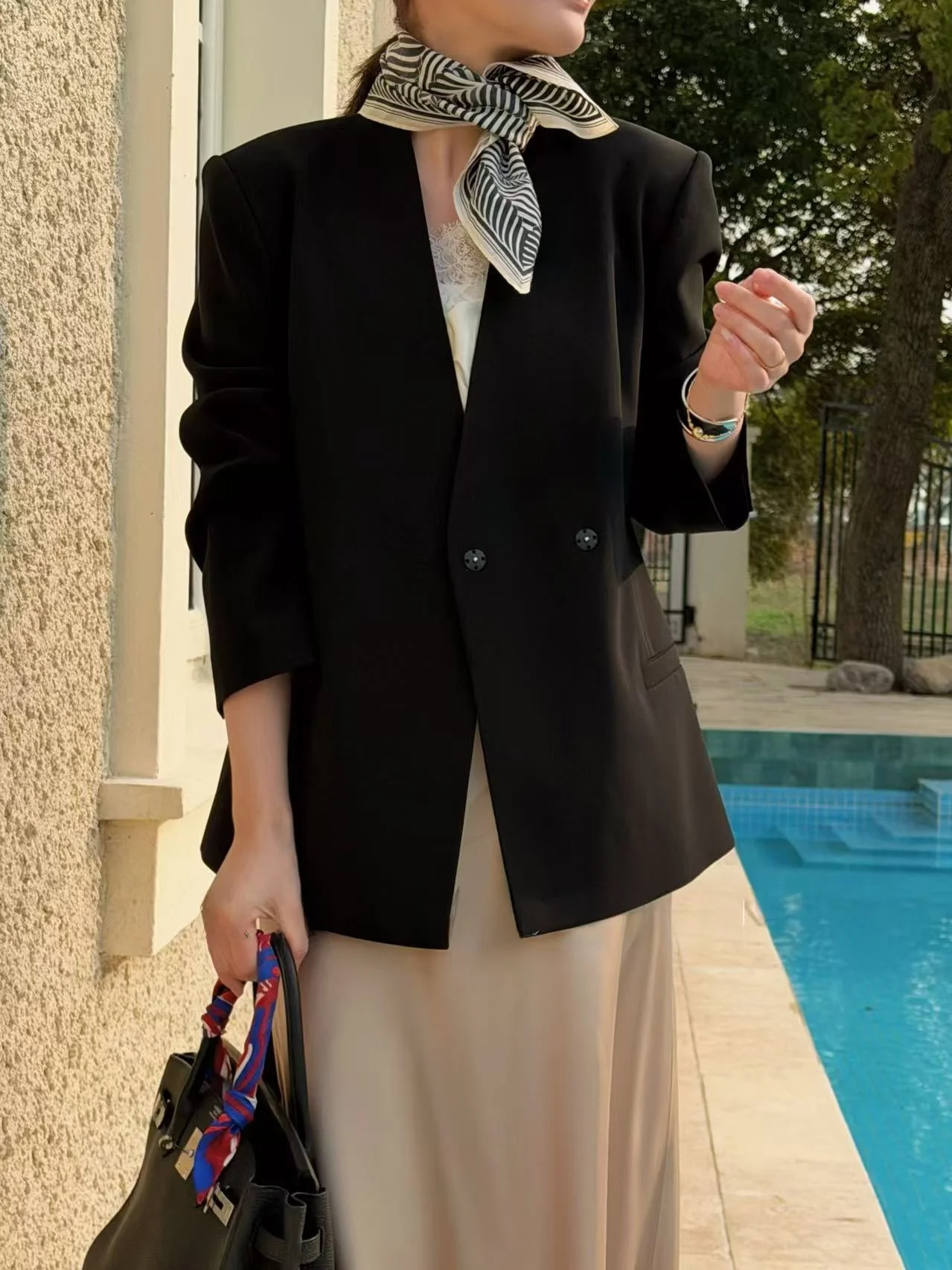 

Modaili Ele Triacetate Made-to-Measure Iron-Free mat arp V-Ne Glossy lectual Suit Jaet Women's Faion