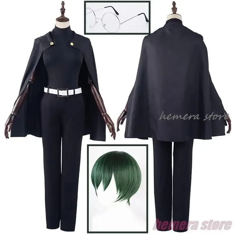 Zenin Maki Cosplay Anime Cos Season 2 Costume Wig Dark Blue Cloak Glasses Tattoo Green Short Wig Shibuya Incident Arc