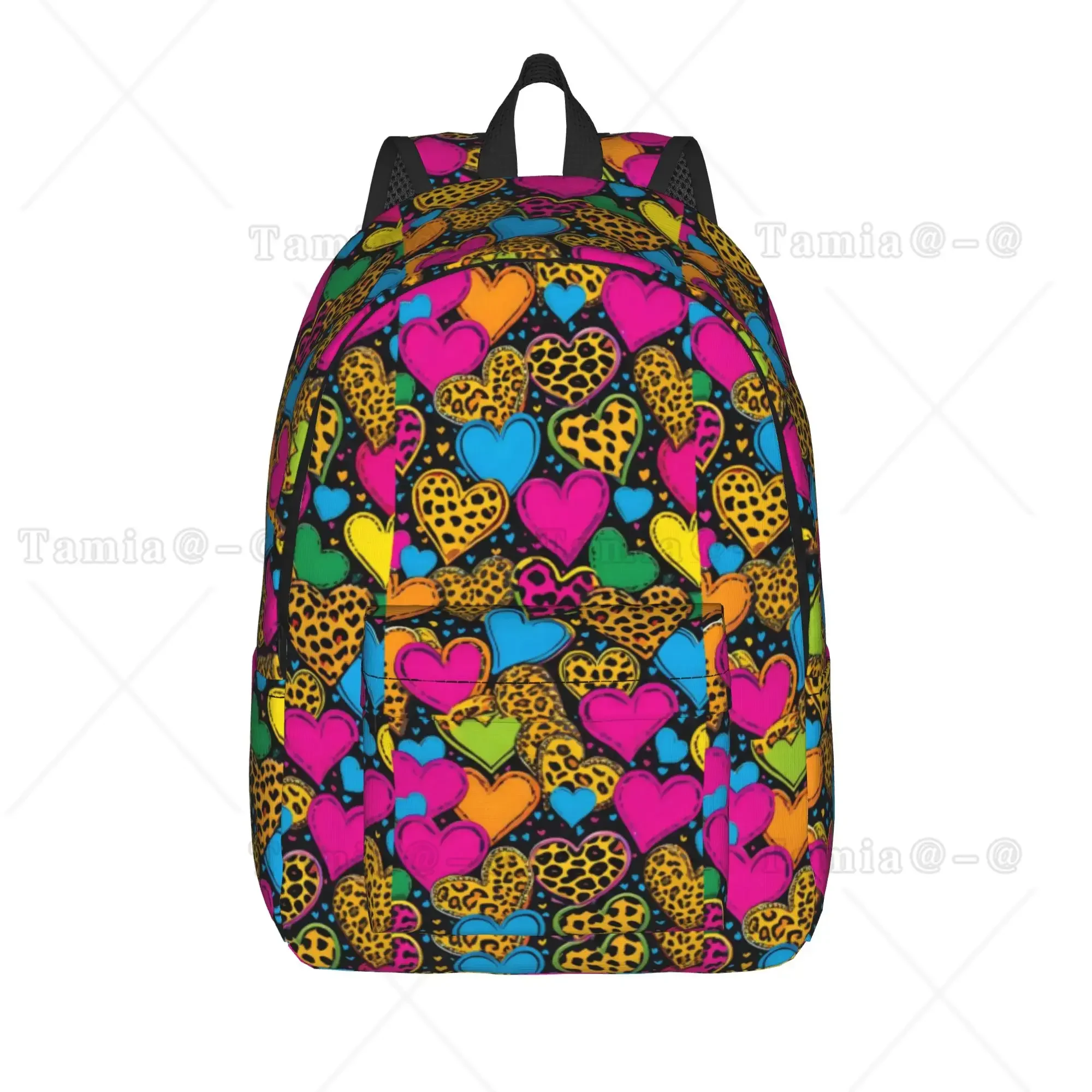 Heart Leopard Mix Backpack Teen  Large Backpacks Polyester Kawaii High School Bags Trekking Colorful Rucksack