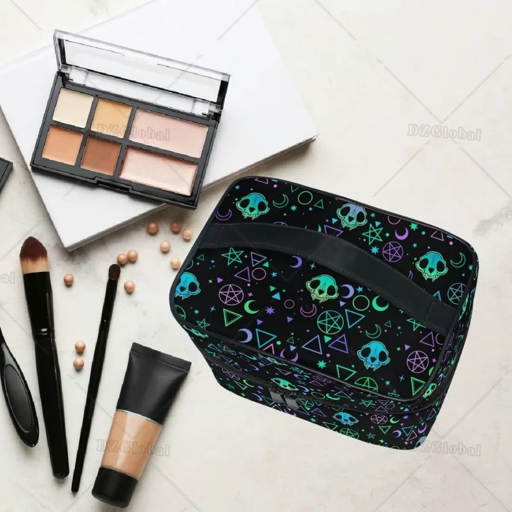 Goth Makeup Bag Gothic Skull Makeup Organizer Bags Toiletry Bag Box Travel Cosmetic Bag Make Up Train Case for Women Girl Ladies