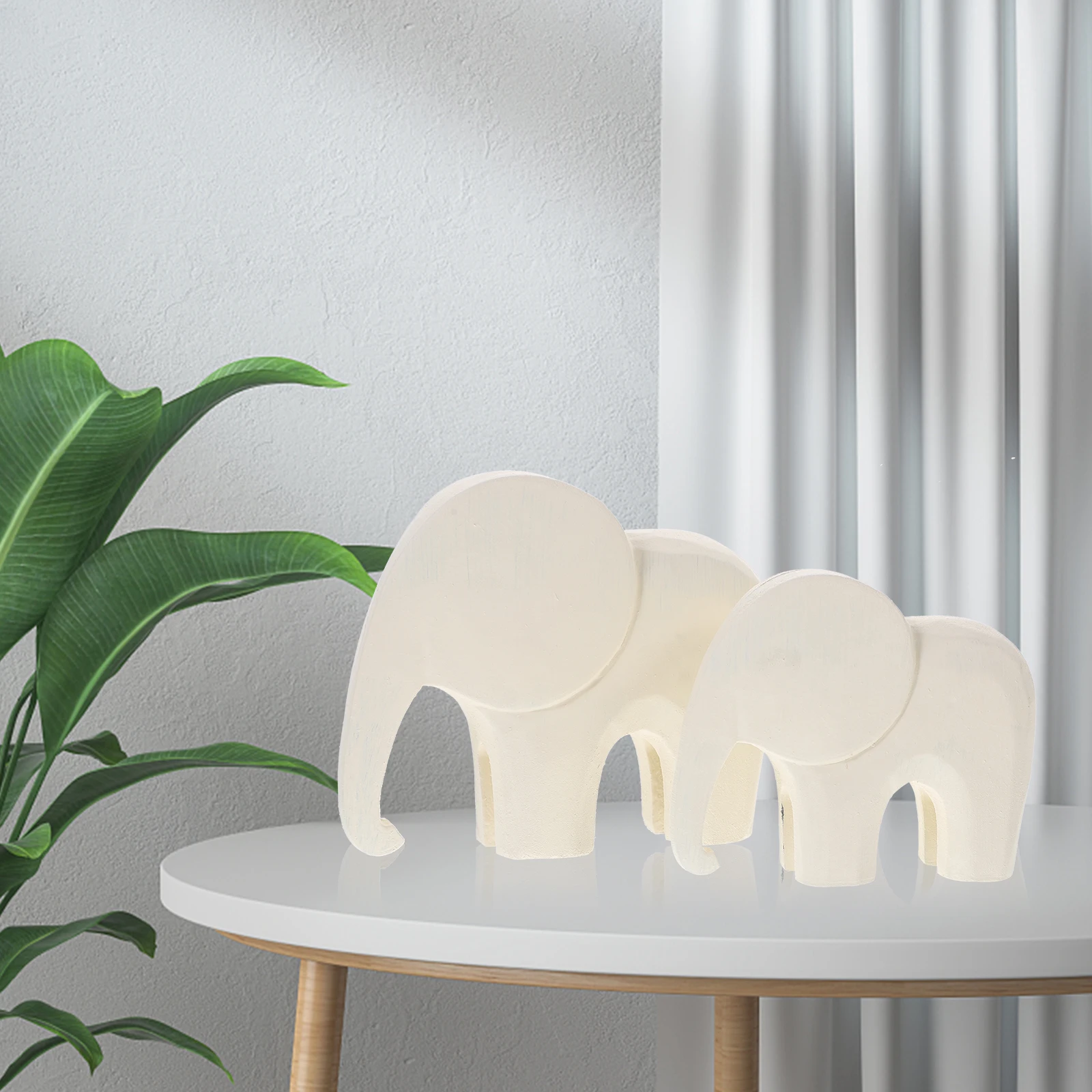 

2pcs Elephant Decorative Ornaments Wood Animal Prop Small Creative Home Animals Craft Household Wood Artwork Living Room
