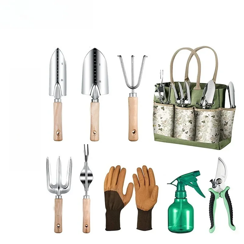 

Wooden handle stainless steel garden tool set for gardening
