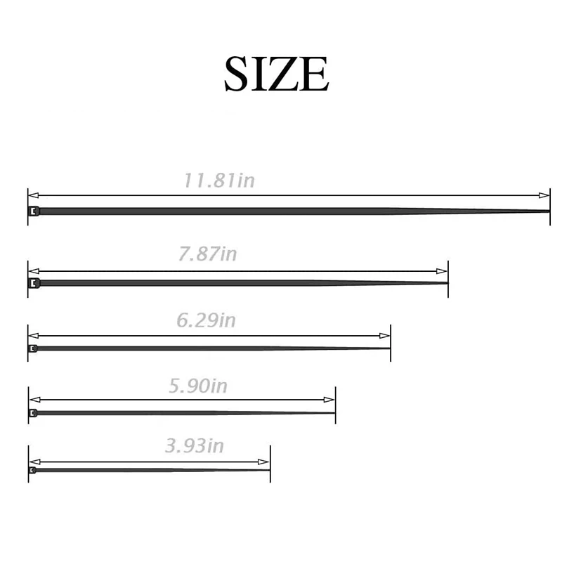 500PCS Cable Ties Black Heavy Duty Zip Ties 2.5 x 100mm, 2.5 x 150mm, 2.5 x 160mm, 2.5 x 200mm, 2.5 x 300 mm