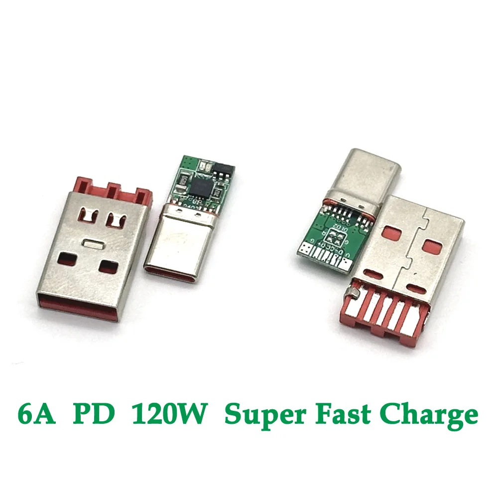 PD 120W Super Fast Charging USB 6A Male Plug Welding Connector Adapter Type-C Charging Plugs Data Cable Accessories Repair