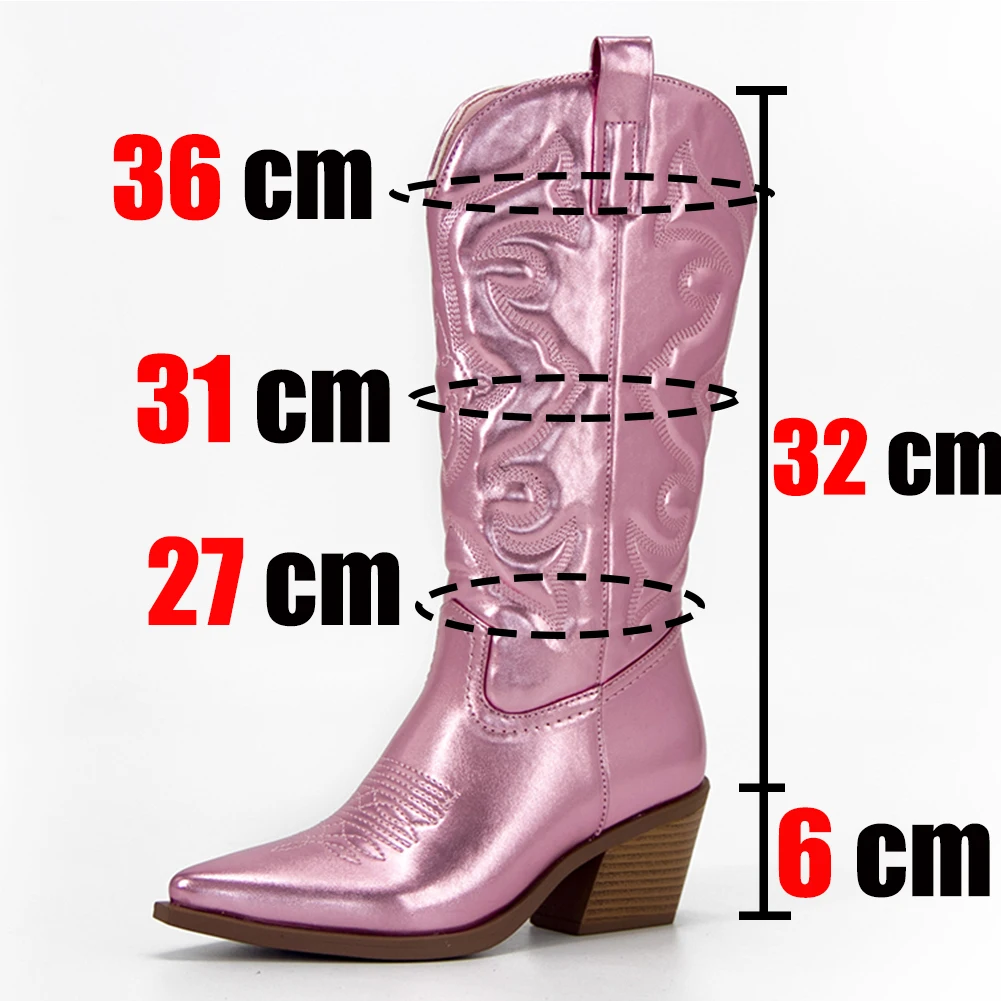 Brand New Vintage Autumn Winter Cowgirl Western Boots Chunky Heels Trendy Cowboy Mid Calf Boots Women Casual Shoes For Woman