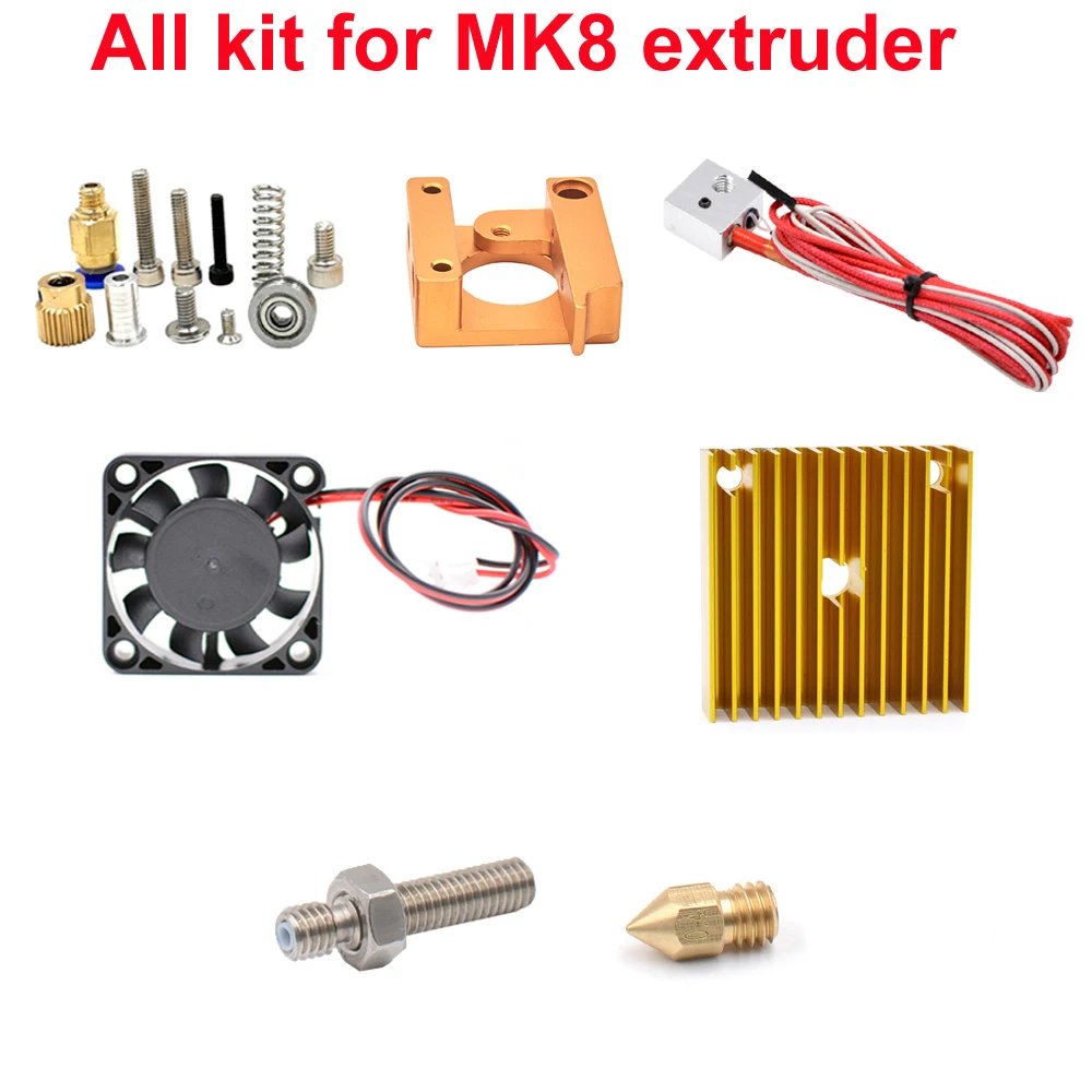Kits de extrusora MK8, boquilla Hotend con cabezal J, diámetro de entrada de alimentación de 0,4mm, filamento 1,75 sin Motor paso a paso para cabezal de impresora 3D
