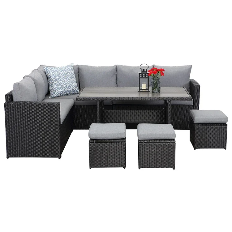 Custom Sectional Out Door Patio Garden Corner Sofa Outdoor Furniture Poly Rattan Garden Sofa Set Outdoor