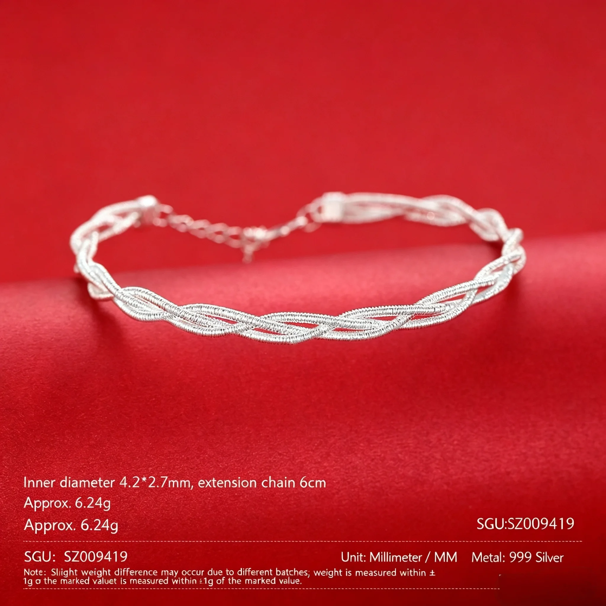 S999 sterling silver woven Möbius bracelet - A luxurious and versatile Valentine's Day gift for your girlfriend