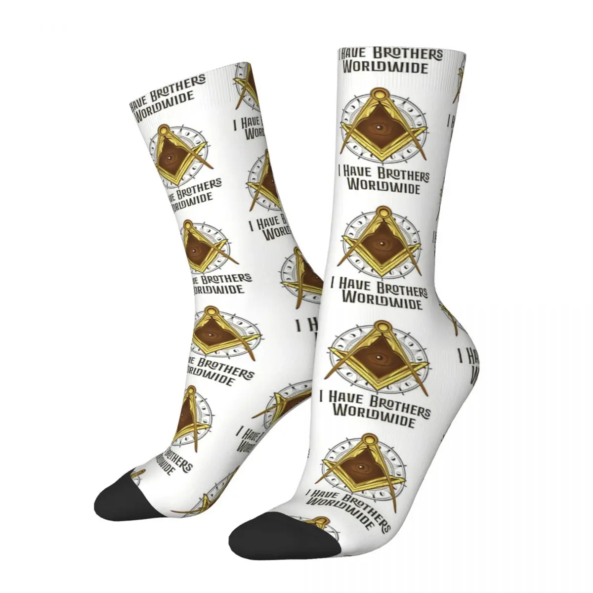 

Funny Men's Socks Brothers Worldwide Retro Freemason Hip Hop Seamless Crew Sock Gift Pattern Printed