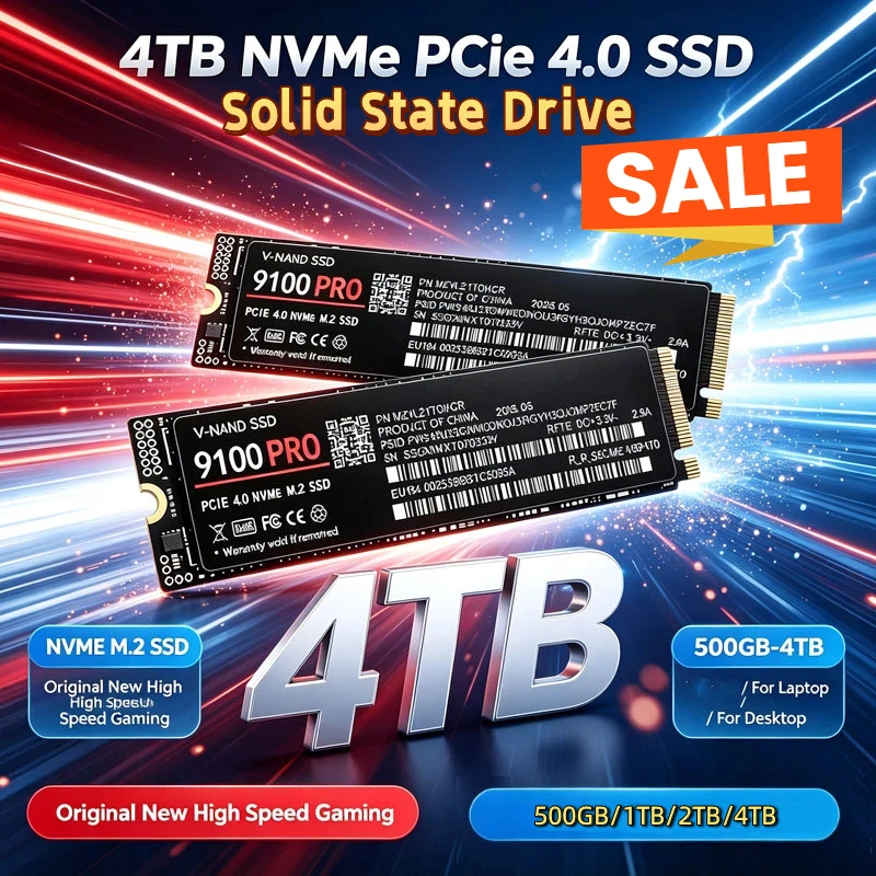 SSD NVMe M.2 2280 interno 2026 9100 PRO PCIe4.0 X4 TLC 3D NAND 500‑4TB Armazenamento de Estado Sólido para PC Gamer e Desktop